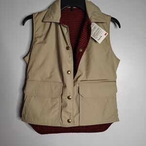 Woolrich Reversible Tan Red Buffalo Plaid Snap USA Hunting Vest Women's Small
